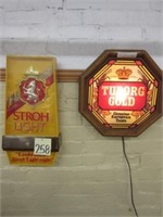 (2) Beer Signs - Stroh Light & Lighted Tuborg Gold