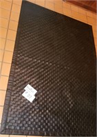 Black Leather Rug with Weaved Checker Pattern