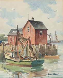 John Cuthbert Hare Watercolor In Rockport Harbor