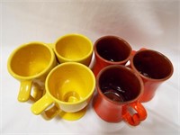 Frankoma Pottery Orange Coffee Mugs (3) & Yellow