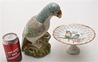 Figurine oiseau en porcelaine, Japan, et assiette