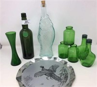 Green Glass Bottle, Jar, Vase, Fish Bottle &