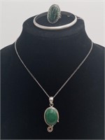 Malachite Sterling Necklace Jewelry Set