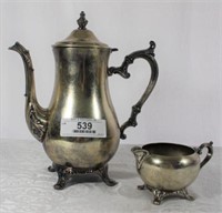 Vintage Silver Plated Coffee Pot & Creamer