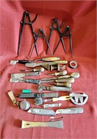 Old Tool Compasses, Blades Cutters, Wire Brushes