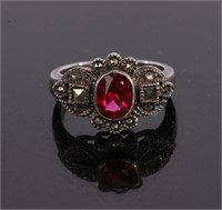 STERLING SILVER Diamond Cut Ring W/ RUBY