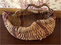 Vintage Farmhouse Willow Basket w/Driftwood Handle