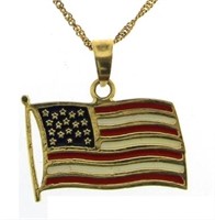 10kt Gold American Flag Pendant w/ 18" Necklace