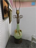 Green, gold and brown lamp with metal spiral