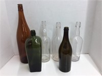6 Glass Bottles - Amber, Green, Olive and Clear
