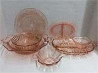 Pink Depression Glass Dishes - Divided Dishes,