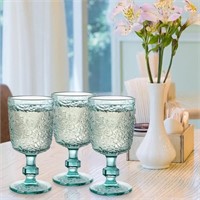 Tebery 4 Pack Blue Glass Wine Goblet Vintage,