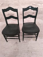 2 Older Green Painted Wooden Chairs