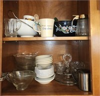 Cabinet lot of misc cups bowls glass and more