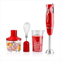 2-Speed Red Hand Blender Set with Whisk+Beaker