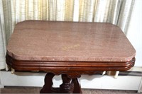 Walnut Brown Marble Top Victorian Table