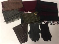 Lot of 5 Mens Scarves & 3 Pair of Leather Gloves