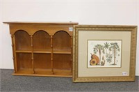 Framed Botanical Print and Wood Shelf