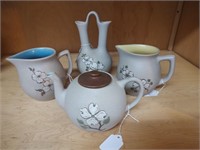 4 pcs Pigeon Forge Pottery Tan Dogwood