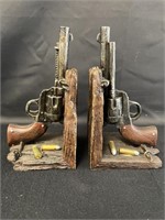 Resin western pistol bookends, 8in tall