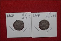 (2) Five Cent Shields 1868 & 1869
