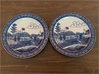 2 blue and white plates:  Moltahedah Vista Alegre,