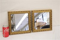 Pair of 10" Square Gold Frame Mirrors