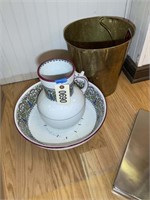 WASH BASIN WITH PITCHER WITH BRASS BUCKET
