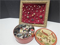 VTG Framed Button &  Jewelry  Cameos & Tin