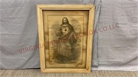 Vintage / Antique Sacred Heart of Jesus Framed Art