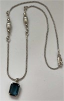 16" Sterling Silver w/Blue Topaz Pendant Necklace
