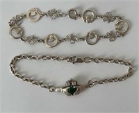 (2) 7" Sterling Silver Irish Claddagh Bracelets