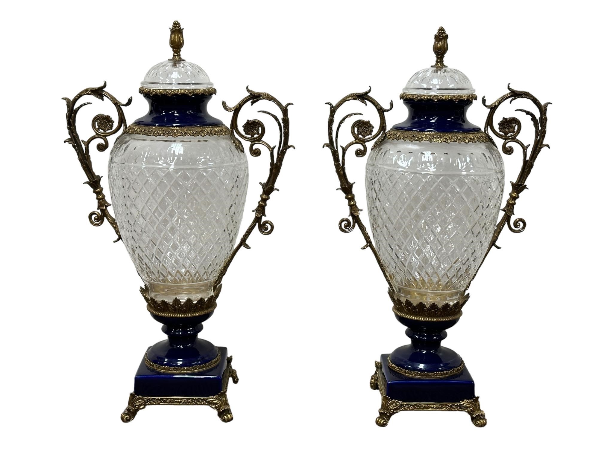 Pair of Large Ormolu Mounted Crystal Vases