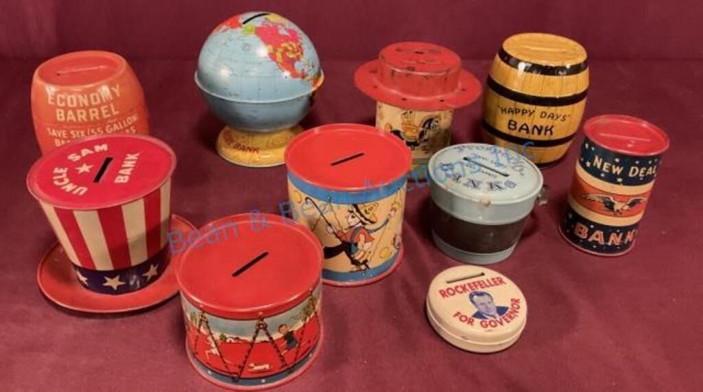 Collection of vintage tin banks