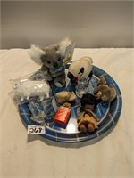 Tray Lot of Small Animals- Glass & Stuffed