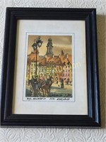 European water color street scene double signed !