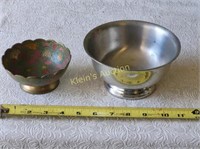 lenox 6" pewter bowl & vtg india brass painted bow