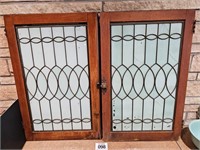 Vintage leaded glass cabinet doors (2) 37" t x 23"