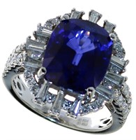 14kt Gold 8.38 ct Cushion Sapphire & Diamond Ring
