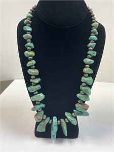 NAVAJO NATURAL TURQUOISE NECKALCE W/BEADS SILVER?