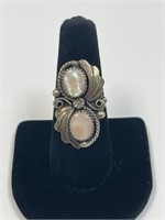 NATIVE AMERICAN MOTHER OF PEARL RING SIGNED VM