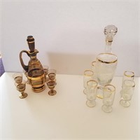 2 SETS OF VTG DECANTERS WITH GLASSES