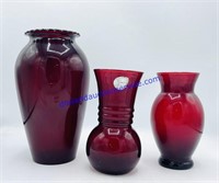 Lot of (3) Ruby Red Glass Vases