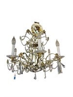BRASS AND CRYSTAL CHANDELIER