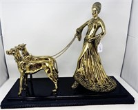 Brass Art Nouveau Lady Walking Dogs
