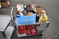CART FULL TOOLS, AIR TANK, GAS CANS, TOOL BOXES