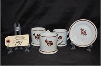 Lot of (4) Teal Leaf Mugs and small plate child's