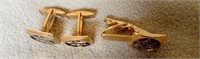 Goldtone Cuff Links Matching Tie Clip