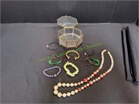Glass Octagon Trinket Box w/ Jewelry