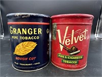 2 Antique Tobacco Cans Granger & Velvet